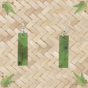 NZ Greenstone Toki Rectangle Earrings - 35mm