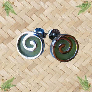 NZ Greenstone & Sterling Silver Koru Stud Earrings - 12mm