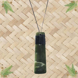 NZ Greenstone Toki Pendant with Binding - 83mm