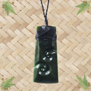 NZ Greenstone Toki with 2 Koru Pendant - 80mm