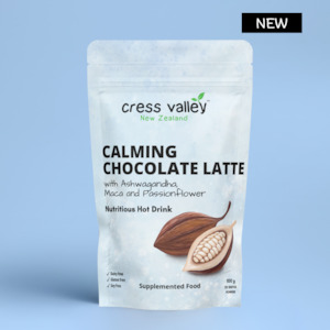 Products: Cress Valley Calming Chocolate Latte with Ashwagandha, Maca & Passion Flower 100g