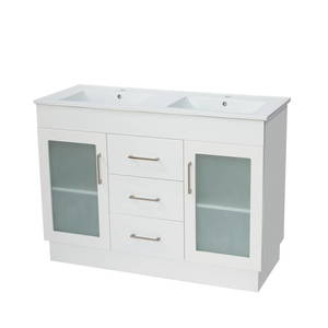 Remarkable 1200 Double Basin Glass-Door Floor Standing Vanity White/Black