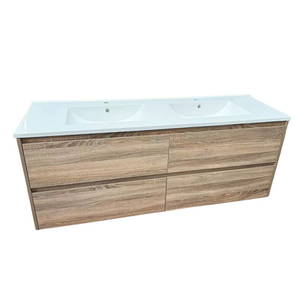 1500 4 Drawers Double Basin Royal Oak (Woodgrain) WH Plywood Vanity
