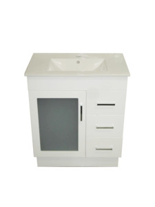 Bathroom Furniture Crown Bathrooms: Remarkable 750 Glass-Door Floor Standing Vanity – White/Black