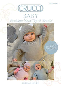 Baby Kids Patterns: Crucci Knitting Pattern 2416 Baby Envelope Neck Top + Beanie