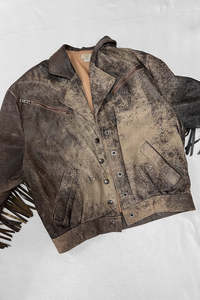 80s Distressed Fringe Cropped Leather Jacket