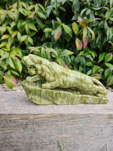 Products: Green serpentine tiger carving large CrystaLandnz