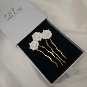 Hair Pieces: Rosie hair pin - polymer clay rose flowers U shaped hair pin