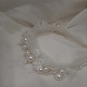 Hair Pieces: Luciana - round white crystal pearls, tuille and lace headband