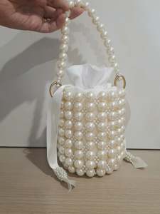 Hair Pieces: Bianca - lustrous pearls bucket bag with satin drawstring inner
