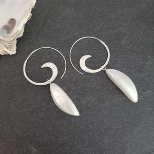 Hoop Heaven: Thea - Sterling silver spiral hoops and shell bead drop earrings