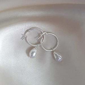 Hoop Heaven: Swarovski crystal pear shaped pearl drop and 20mm sterling silver hoop earrings