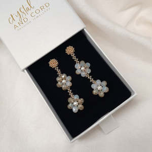 Flower Picks: Morissa - hand beaded stud and opalite champagne glass beads flower shaped drop earrings