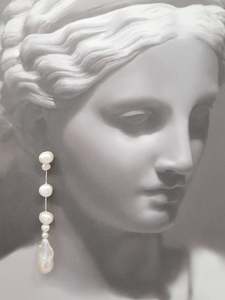 Cascading Cool: CONTESSA - glorious natural cultured freshwater pearls and sterling silver Boston chain thread cascading stud earrings