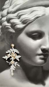 Cascading Cool: Katya - lace, freshwater pearls and tiny seed beads long cascading flower shaped stud earrings