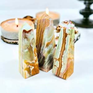 Crystal Points Spheres Clusters: Large Banded Calcite Oblique Towers.