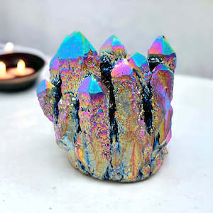 Crystal Points Spheres Clusters: Rainbow Aura Quartz 125g