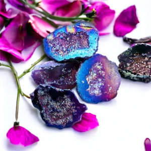 Key Rings: Aura Geode Car Vent Crystals.