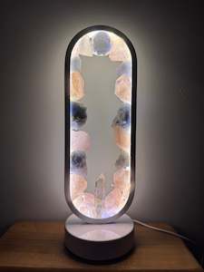 Usb Light Bases: Rose Quartz & Blue Calcite Lamp #1 ( resin coated)