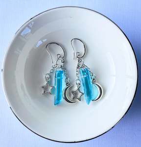 Jewellery: Crystal Star & Moon Earrings