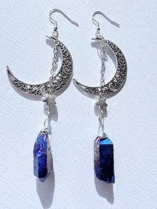 Jewellery: Crescent moon with titanium Aura earrings