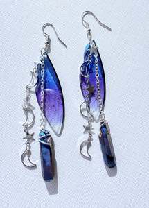 Fairy wing with titanium aura quartz earrings