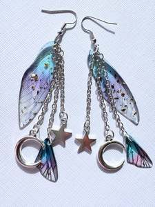 Fairy wings with moon & stars earrings