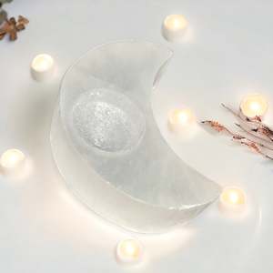 Satin Spa / Selenite Moon Candle Holder