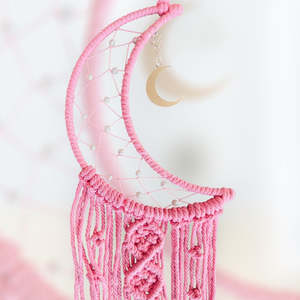 Dream Catchers: Pink Crescent Moon Macrame Hanger.
