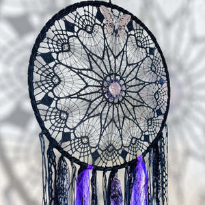 Dream Catchers: Large Black Dreamcatcher With Crystals.