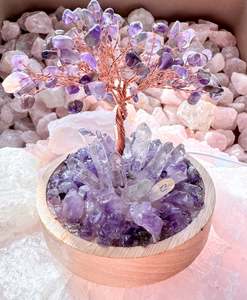 Amethyst & Clear Quartz with Tree Cluster Lamp /LG