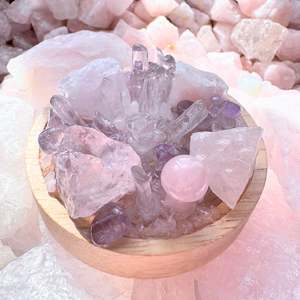 Crystal Cluster Lamps: Rose Quartz Clear Quartz & Amethyst Cluster Lamp /LG