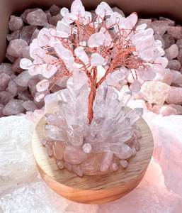 Crystal Cluster Lamps: Rose Quartz & Clear Quartz With Tree Cluster Lamp /LG