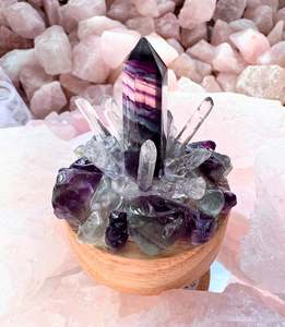 Fluorite & Clear Quartz Cluster Lamp/SM 2