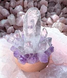 Crystal Cluster Lamps: Clear Quartz point & Amethyst cluster lamp/SM