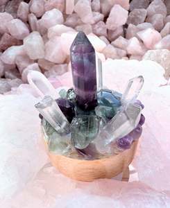 Fluorite & Clear Quartz Cluster Lamp /SM