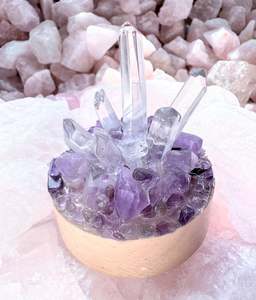 Amethyst & Clear Quartz Rainbow Cluster Lamp /SM