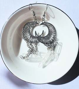 Earrings: Moon Earrings With Clear Quartz.