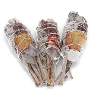 SMUDGE STICK - White Sage Torch with Lavender, Wild Flowers & Quartz 8cm