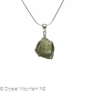 Moldavite Rough Pendant - Silver