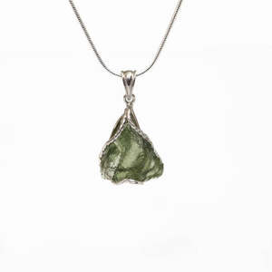 Moldavite Rough Pendant - Silver