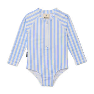 Lucky Days Ss25 26: LONG SLEEVE SWIMSUIT Sky Blue Stripe