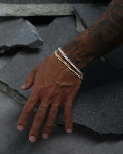 Mens Bracelets: House Of Auric 5mm Cuban Bracelet Set Gold/Silver