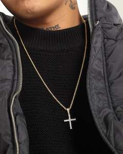 Luxury Transfer Look: Saint Morta Iced Mini Cross Pendant Iced Gold