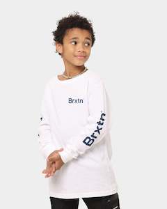 Older Kids Tops Ages 8 16: Brixton Kid's Gate Long Sleeve T-Shirt White