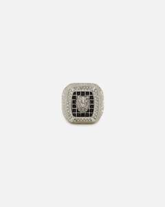 Guess Mainline 14mm Lion Pave Signet Ring Silver
