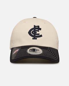 Mens Sale Headwear: New Era Carlton Blues 'AFL 2025 2 Tone' Casual Classic Strapback Chrome White
