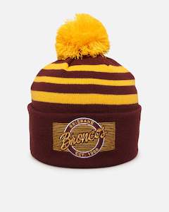 Mens Sale Headwear: New Era Brisbane Broncos 'NRL 2025 Collection' Knitted Badged Beanie Official Team Colour