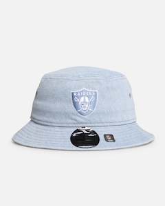 Mens New Era Headwear Bucket Hats: New Era Las Vegas Raiders 'Washed Denim' Bucket Hat Blue Washed Denim