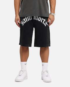 Saint Morta Amplus Gothic Denim Jort Shorts Black Shadow